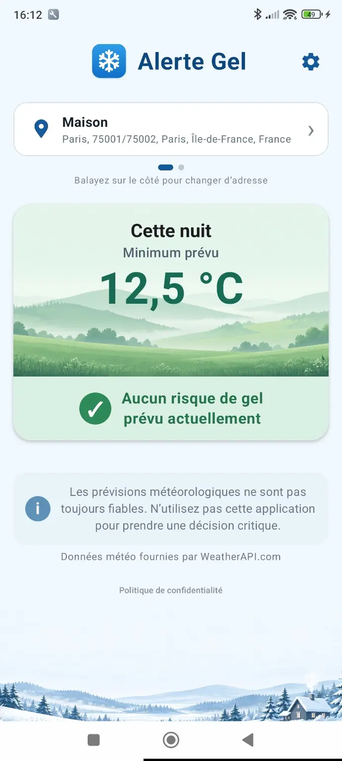 Aucun risque de gel prévu sur l’écran principal
